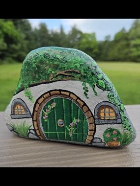 Hand-Painted Green Hobbit Door Rock Art - Lord of the Rings Fan Art